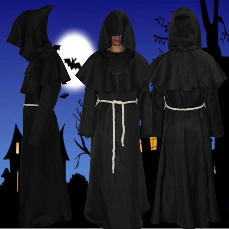 ٻҾ5 ͧԹ : ++++شΌչѡǪ شҷǧ ش Priest ҤѡǪ ͧ觡ؤҧ    vampire ٵ  Medieval Monk Priest Robe Black Hooded 